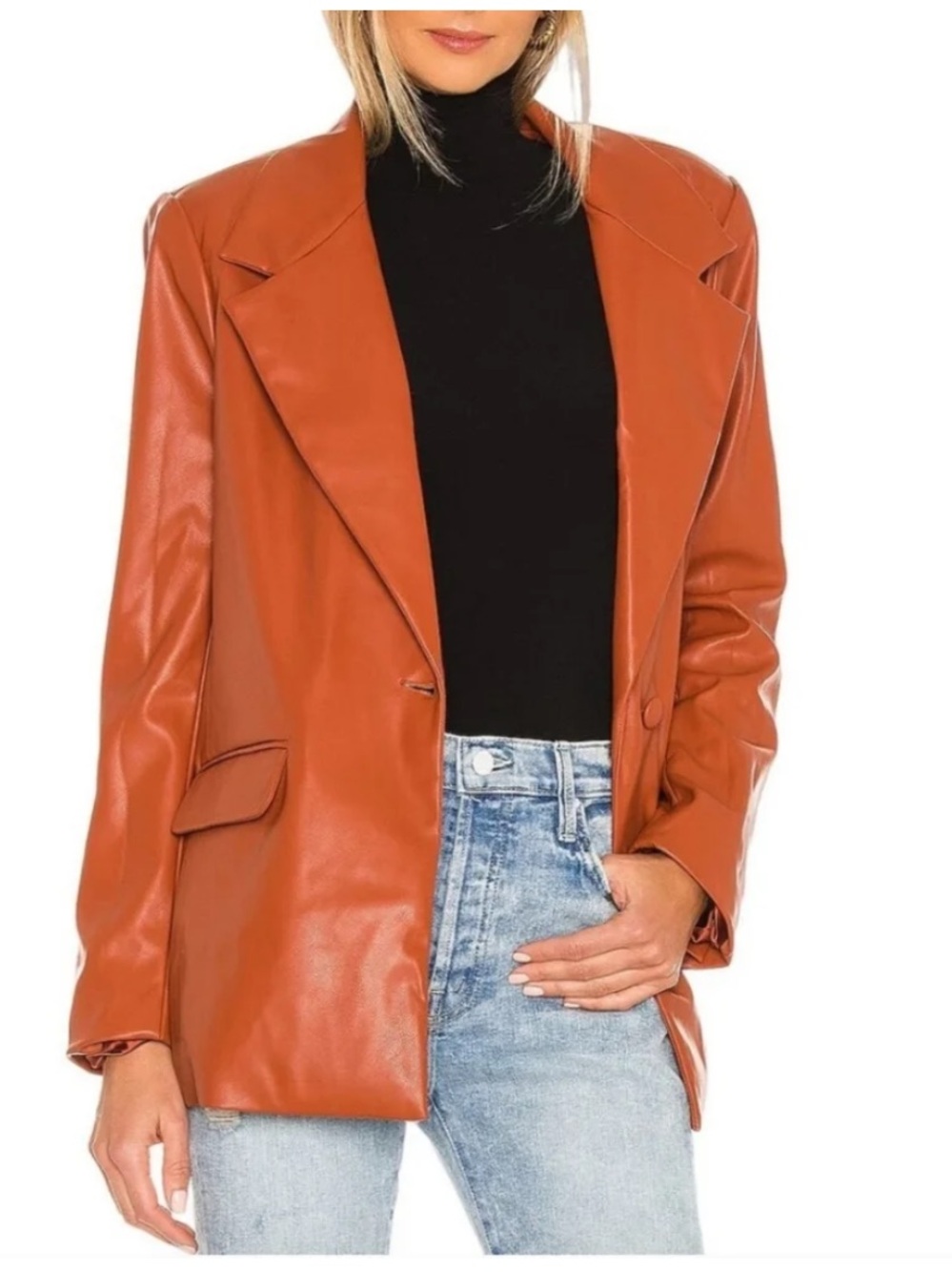 WeWoreWhat Downtown Vegan Leather Rust Cognac Blazer Jacket - Picture 2 of 14